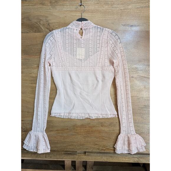 Free People Blouse Top Womens XS Pink Lace Cotton Blend Long Sleeve Pullover NWT - Picture 2 of 4